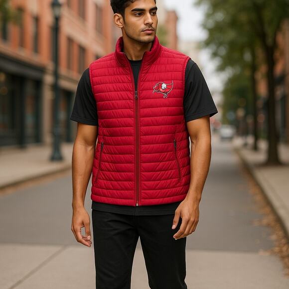Tampa Bay Buccaneers NFL Red Quilted Vest‎ Zip Front Large Lightweight - Picture 2 of 6